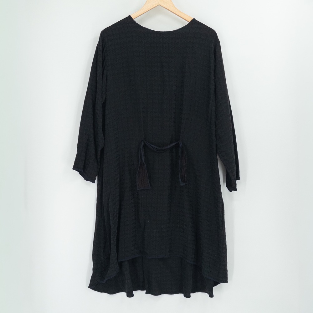 Vintage Lagenlook Dress Womens Large Black Jacquard Garb Artwear Flowy Artsy